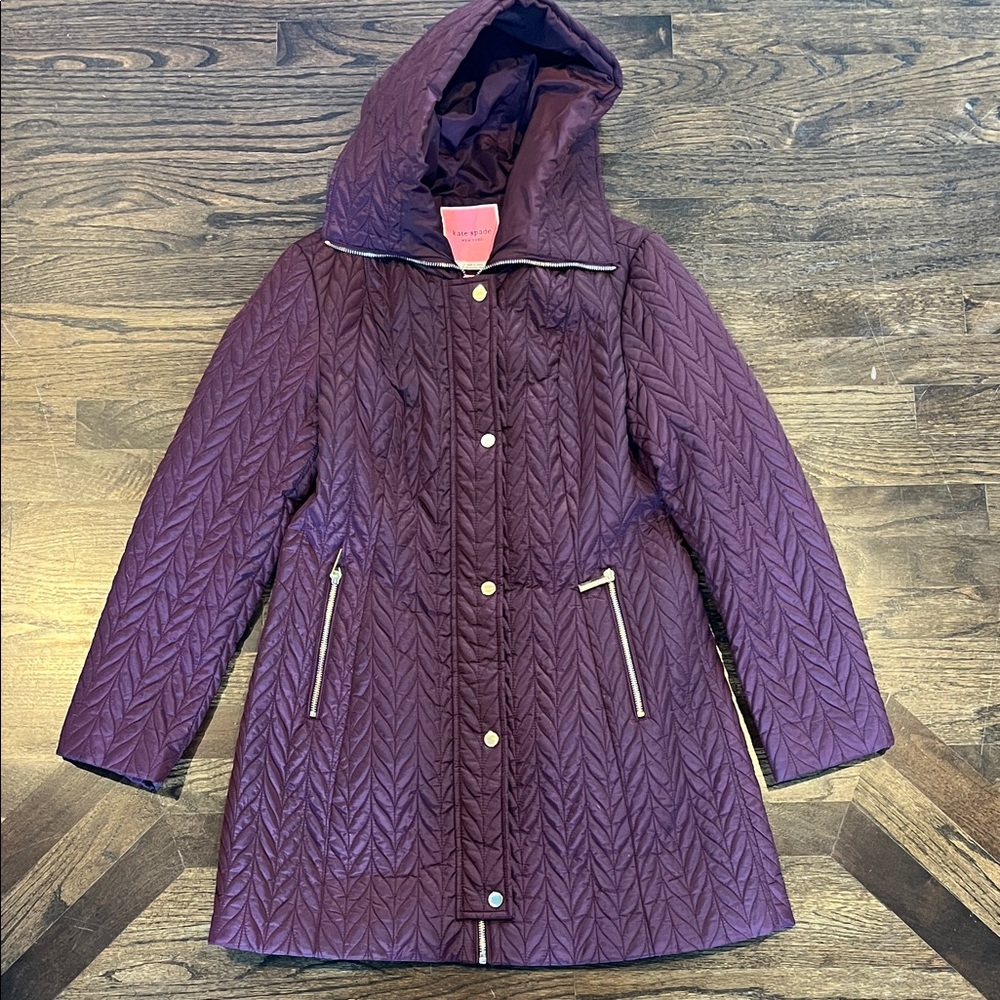 Kate Spade Mulberry Quilted Hooded Coat, size small